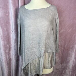 Saga Made In Italy Womens Beige 100% Linen Casual Shirt Blouse Size Small-Medium